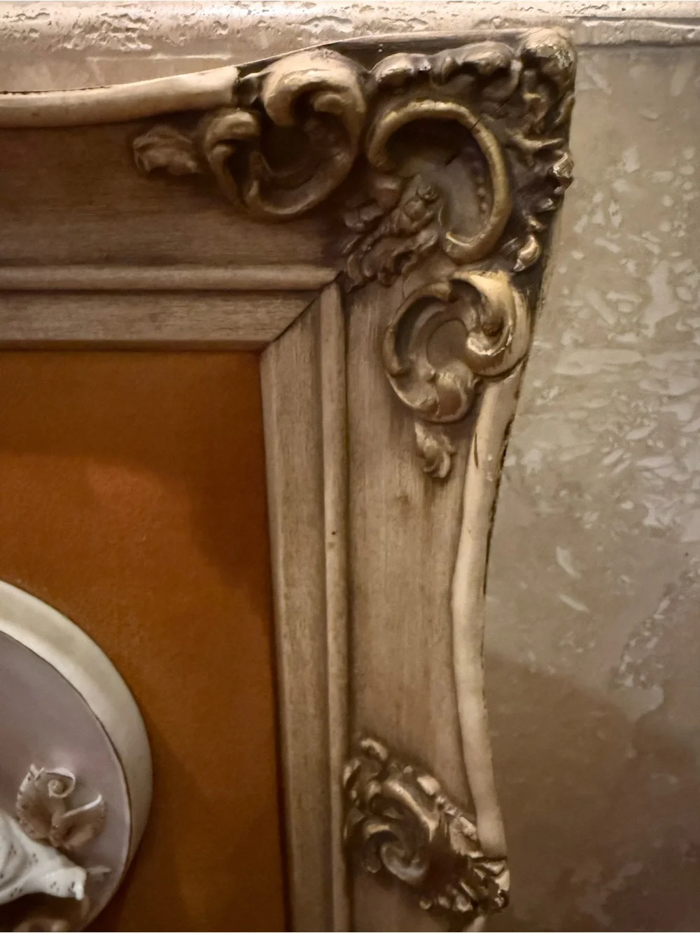 VTG Porcelain Bisque Heart Sculpture Wall Hanging on Velvet 2 Angels Framed 3D